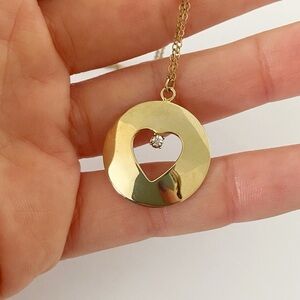 14k gold filled genuine diamond heart pendant necklace 18”